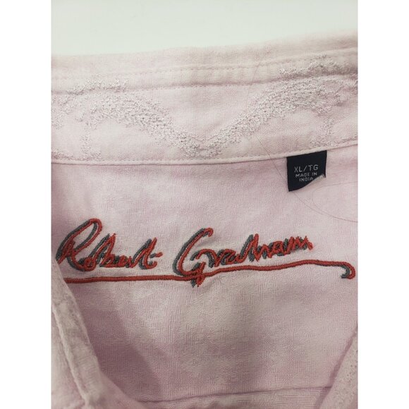 Robert Graham Mens Pink Linen Embroidered Long Sleeve Button Down Shirt Size XL - Picture 3 of 16